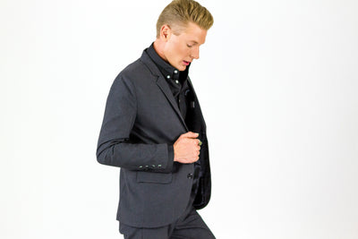 Designer Sleeve Suit | Jacket | Charcoal & Black Satin