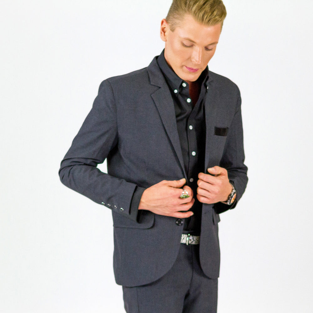 Designer Sleeve Suit | Jacket | Charcoal & Black Satin