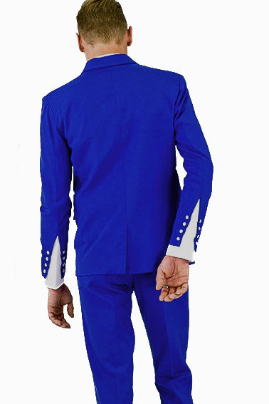 Designer Sleeve Suit | Jacket | Cobalt Blue & White Satin
