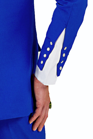 Designer Sleeve Suit | Jacket | Cobalt Blue & White Satin