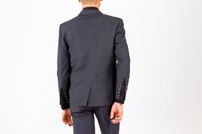 Designer Sleeve Suit | Jacket | Charcoal & Black Satin