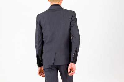 Designer Sleeve Suit | Jacket | Charcoal & Black Satin