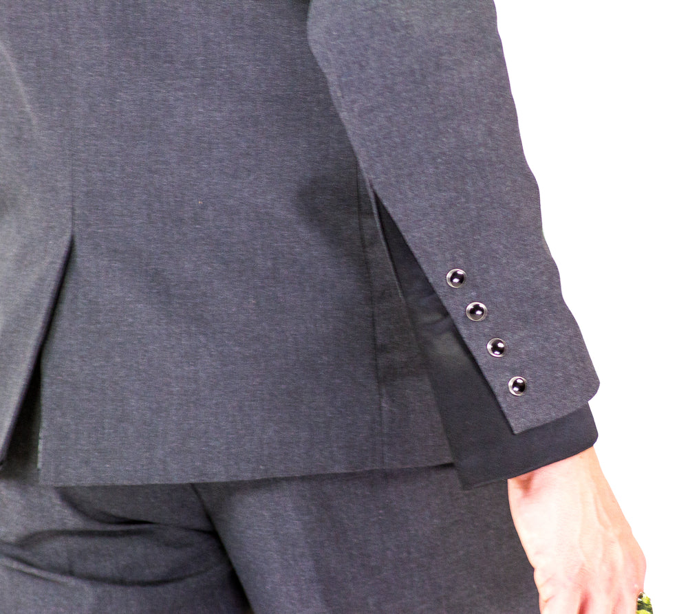 Designer Sleeve Suit | Jacket | Charcoal & Black Satin