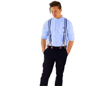 Suspenders & Pants | Dark Navy Blue | Blue & White Suspenders