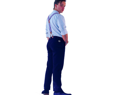 Suspenders & Pants | Dark Navy Blue | Blue & White Suspenders