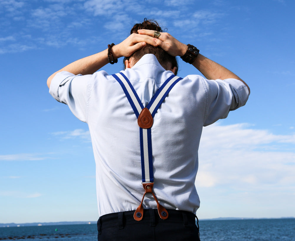 Suspenders & Pants | Dark Navy Blue | Blue & White Suspenders