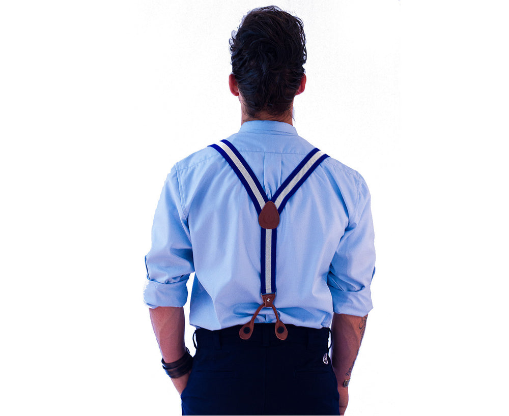 Suspenders & Pants | Dark Navy Blue | Blue & White Suspenders