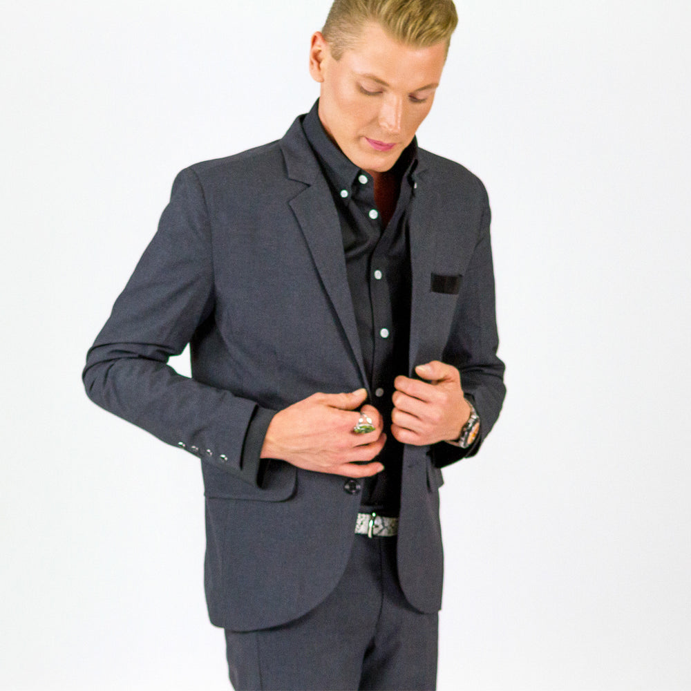 Designer Sleeve Suit | Jacket | Charcoal & Black Satin