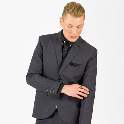 Designer Sleeve Suit | Jacket | Charcoal & Black Satin